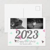 Eenvoudige Happy Nieuwjaar 2023 Roze Confetti Briefkaart (Voorkant / Achterkant)
