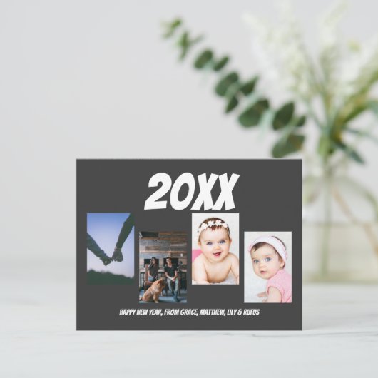 Eenvoudige, Happy Nieuwjaar Vier Persoonlijke Foto Briefkaart (Staand voorkant)