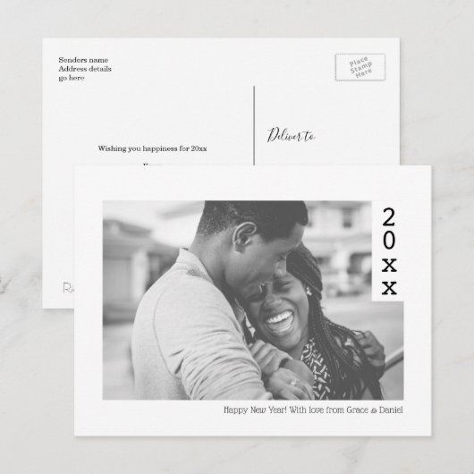 Eenvoudige Happy Nieuwjaarsfoto op maat Briefkaart (Voorkant / Achterkant)