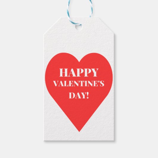 Eenvoudige Happy Valentine's Day Red Heart op wit Cadeaulabel (Voorkant)