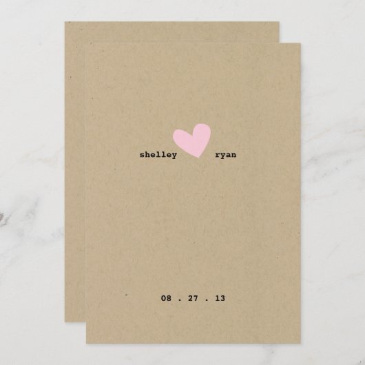 Eenvoudige hart bruiloft uitnodiging (Voorkant / Achterkant)