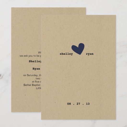 Eenvoudige hart bruiloft uitnodiging (Voorkant / Achterkant)