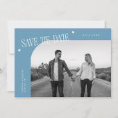 Eenvoudige Hart Denim Blauwe Gebogen Frame Foto Save The Date (Voorkant)