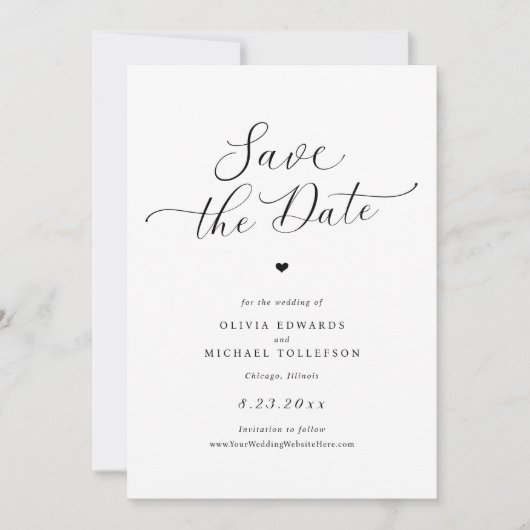 Eenvoudige Hart Elegante Trouwen Save the Date Kaa (Voorkant)