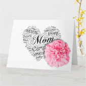 Eenvoudige Hart en Roze Anjer Moederdag Kaart (Gele Bloem)