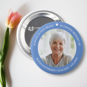 Eenvoudige hart foto begrafenis herdenking aandenk ronde button 5,7 cm