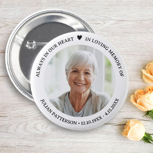 Eenvoudige hart foto begrafenis herdenking aandenk ronde button 5,7 cm