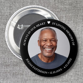 Eenvoudige hart foto begrafenis herdenking aandenk ronde button 5,7 cm