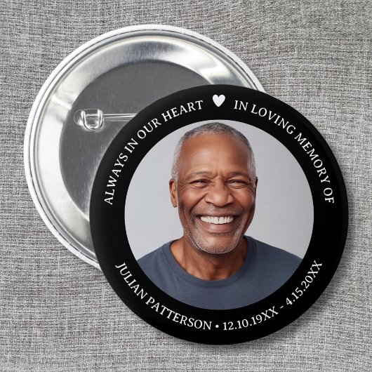 Eenvoudige hart foto begrafenis herdenking aandenk ronde button 5,7 cm