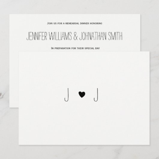 Eenvoudige hart monogram repetitie diner uitnodigi kaart (Voorkant / Achterkant)