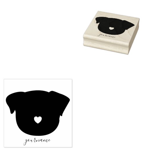 Eenvoudige Hart Pug Rubberstempel (Gestempeld)