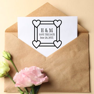 Eenvoudige Hart Rand Save the Date Huwelijk Rubberstempel