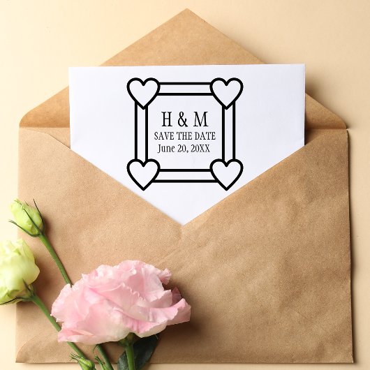 Eenvoudige Hart Rand Save the Date Huwelijk Rubberstempel