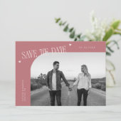 Eenvoudige Hart Roze Gebogen Lijst Foto Save The Date (Staand voorkant)