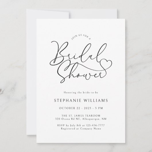 Eenvoudige Hart Script Bruids Douche Uitnodiging (Voorkant)