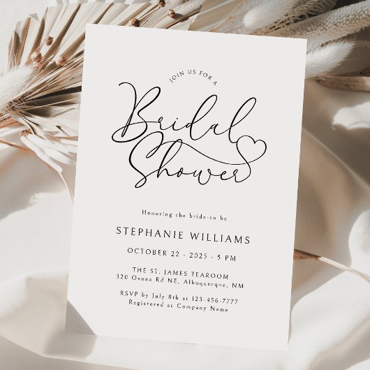 Eenvoudige Hart Script Bruids Douche Uitnodiging