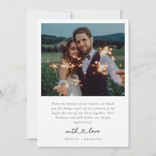Eenvoudige hart script bruiloft foto collage bedankkaart (Achterkant)
