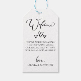 Eenvoudige harten bruiloft welkomsttas cadeaulabel