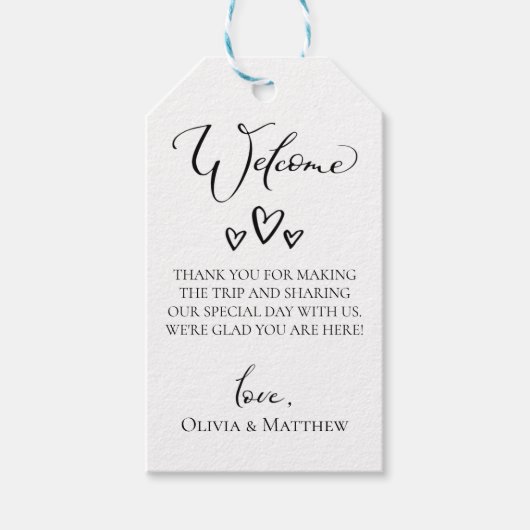 Eenvoudige harten bruiloft welkomsttas cadeaulabel (Voorkant)