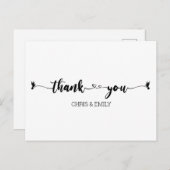 Eenvoudige harten en vogelkalligrafie Dank u Briefkaart (Voorkant / Achterkant)