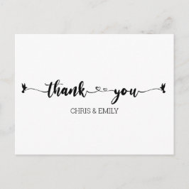 Eenvoudige harten en vogelkalligrafie Dank u Briefkaart