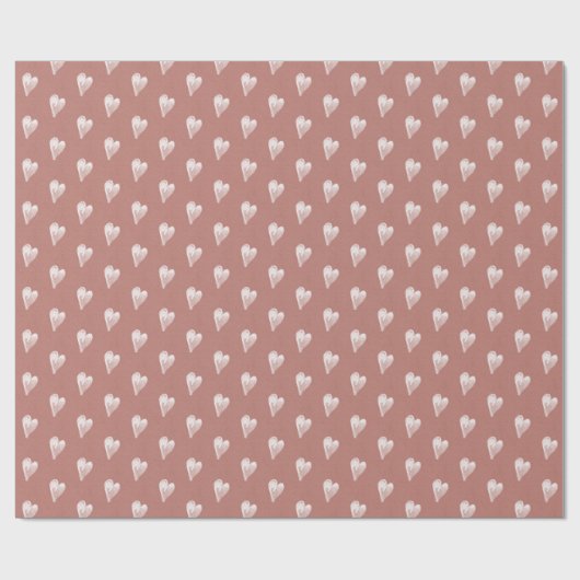 Eenvoudige harten roze hand getrokken rustiek cadeaupapier (Vlak)