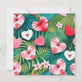 Eenvoudige harten & tropisch gebladerte feestdagenkaart