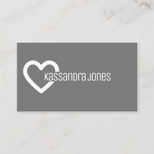 Eenvoudige Hartvorm Omtrek Grijs en Wit Modern Visitekaartje (Voorkant)