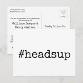 Eenvoudige hashtag Headsup Postponed Wedding Briefkaart (Voorkant / Achterkant)