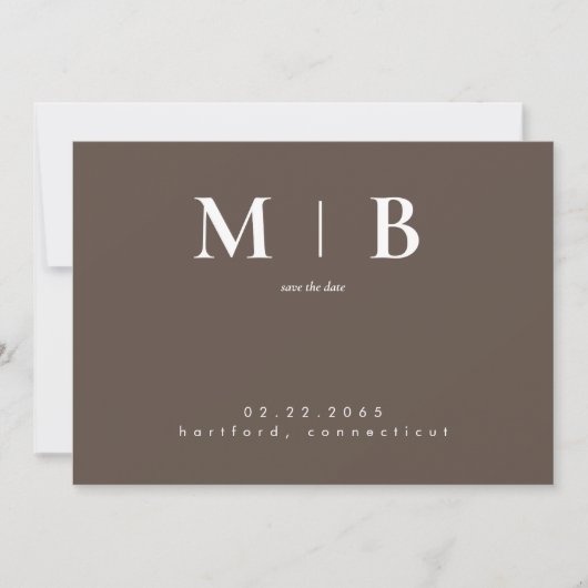 Eenvoudige Heden-daagse Monogram Bruine Save the D Date (Voorkant)