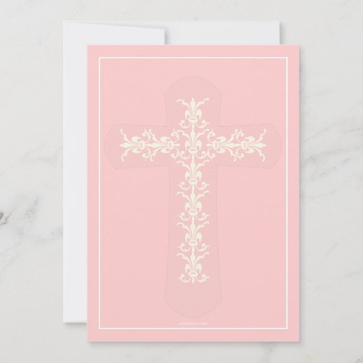 Eenvoudige Heilige Kruis Roze Meisje Doop Uitnodig Kaart (Achterkant)