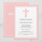Eenvoudige Heilige Kruis Roze Meisje Doop Uitnodig Kaart (Voorkant / Achterkant)