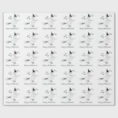 Eenvoudige heks en vleermuizen lijn kunst Happy Ha Cadeaupapier (Vlak)