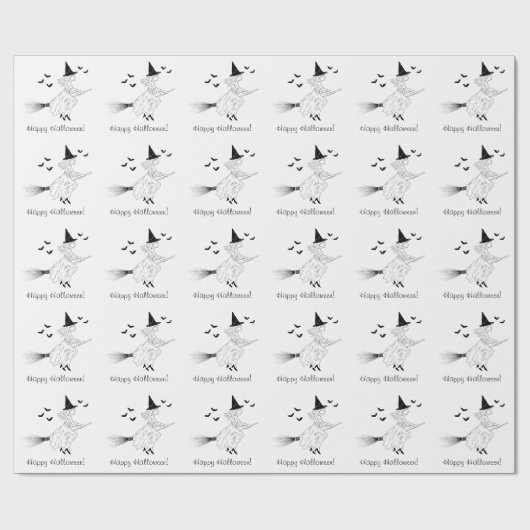 Eenvoudige heks en vleermuizen lijn kunst Happy Ha Cadeaupapier (Vlak)