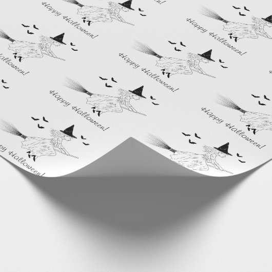 Eenvoudige heks en vleermuizen lijn kunst Happy Ha Cadeaupapier (Hoek)