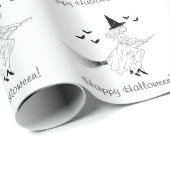 Eenvoudige heks en vleermuizen lijn kunst Happy Ha Cadeaupapier (Rol Hoek)