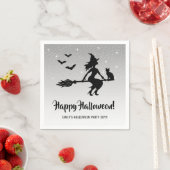 Eenvoudige heks op een bezem zwart en wit hallowee servet (Insitu)