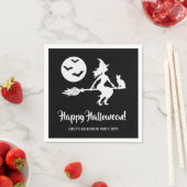 Eenvoudige heks op een bezem zwart en wit hallowee servet (Insitu)