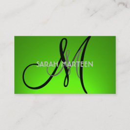 Eenvoudige helder groene fade aangepaste monogram visitekaartje