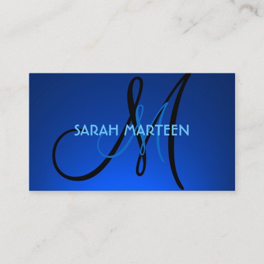 Eenvoudige helderblauwe aangepaste monogram visite visitekaartje (Voorkant)