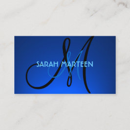 Eenvoudige helderblauwe aangepaste monogram visite visitekaartje