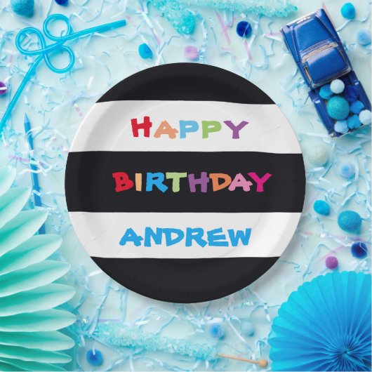 Eenvoudige heldere kleurrijke aangepaste naam Happ Papieren Bordje (Feest)