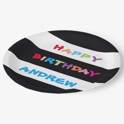 Eenvoudige heldere kleurrijke aangepaste naam Happ Papieren Bordje (Gekanteld)