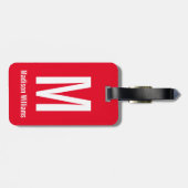 Eenvoudige, heldere rode en witte naam en monogram bagagelabel (Achterkant horizontaal)