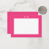 Eenvoudige heldere roze rand monogram notitiekaartje (Voorkant / Achterkant in situ)