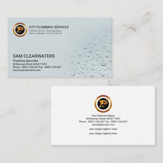 Eenvoudige heldere waterdruppels, stekker visitekaartje (Voorkant / Achterkant)