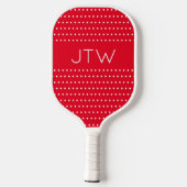 Eenvoudige helderrode en witte Stippen monogram Pickleball Paddle (Achterkant)