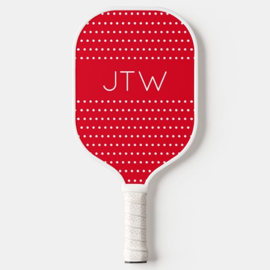 Eenvoudige helderrode en witte Stippen monogram Pickleball Paddle (Voorkant)