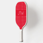 Eenvoudige helderrode en witte Stippen monogram Pickleball Paddle (Links)