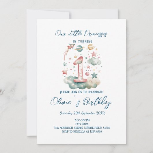 Eenvoudige hemelse 1e verjaardagsfeestuitnodiging kaart (Voorkant)